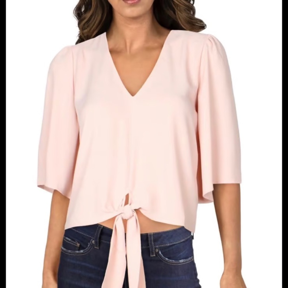 Pink Front Tie Crop V- Neck Blouse​ size small​, cute tops